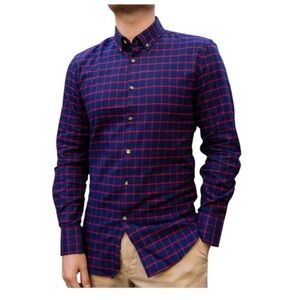 Nimble Made N2 Dark Blue Red Flannel Plaid Check Shirt The Betta Slim Fit